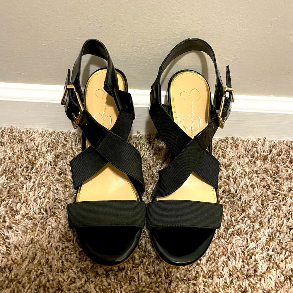 Jessica Simpson black wedge heels size 8